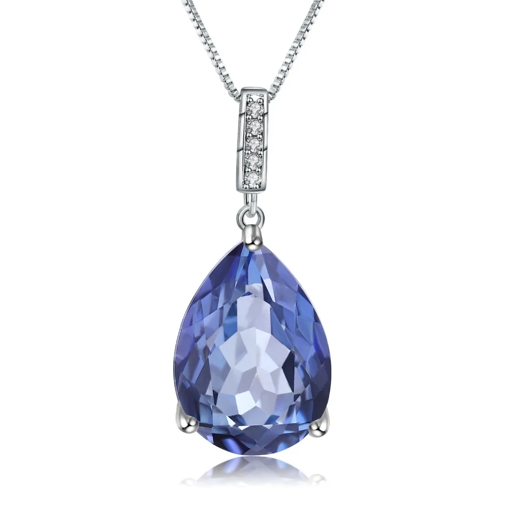 GEM\'S BALLET 10.68Ct Natural Iolite Blue Mystic Quartz Water Drop Pendant Necklace 925 Sterling Silver Fine Jewelry for Women