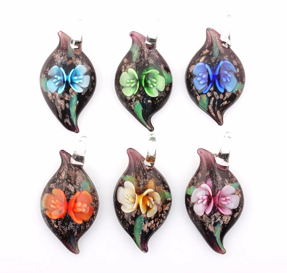 Qianbei Flower Pendant Wholesale 6pcs Handmade Murano Lampwork Glass Mix Color Fit Necklace Fashion Jewelry Gifts