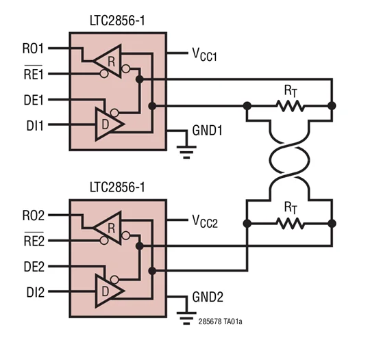 LTC2857 LTC2857CMS8-1 LTC2857IMS8-1 LTC2857HMS8-1 - 20Mbps 및 슬루율 제한 15kV RS485/RS422 트랜시버