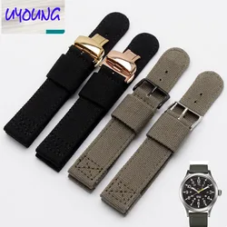 HENGRC Watch Band Outdoor Sports Nylon Strap 18 20 22 mm Handmade Canvas Watchband Steel Metal Needle Buckle strap