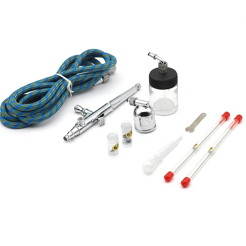 Portable Dual Action Airbrush Air Compressor Kit 0.2mm 0.3mm  0.5mm Needles & Nozzles Craft Cake Paint Art Spray Gun Set