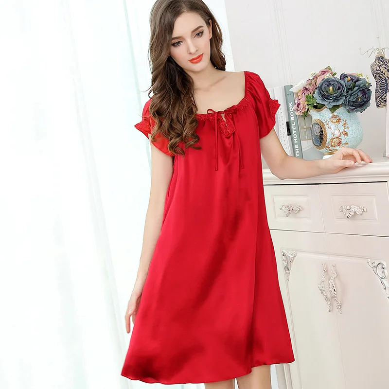 

100% Mulberry Silk Satin Nightgown Women Lace Nightdress Elegant Ladies Nightie Sleepwear Relaxed Fit Nightwear sp0117