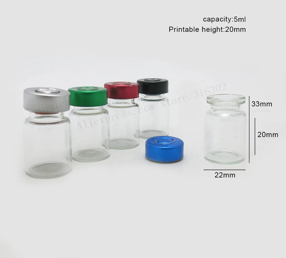 100 x 5ML Clear Empty Small Mini Butyl Silicone Rubber Stopper Glass Bottles Vials Jar With Metal Lids