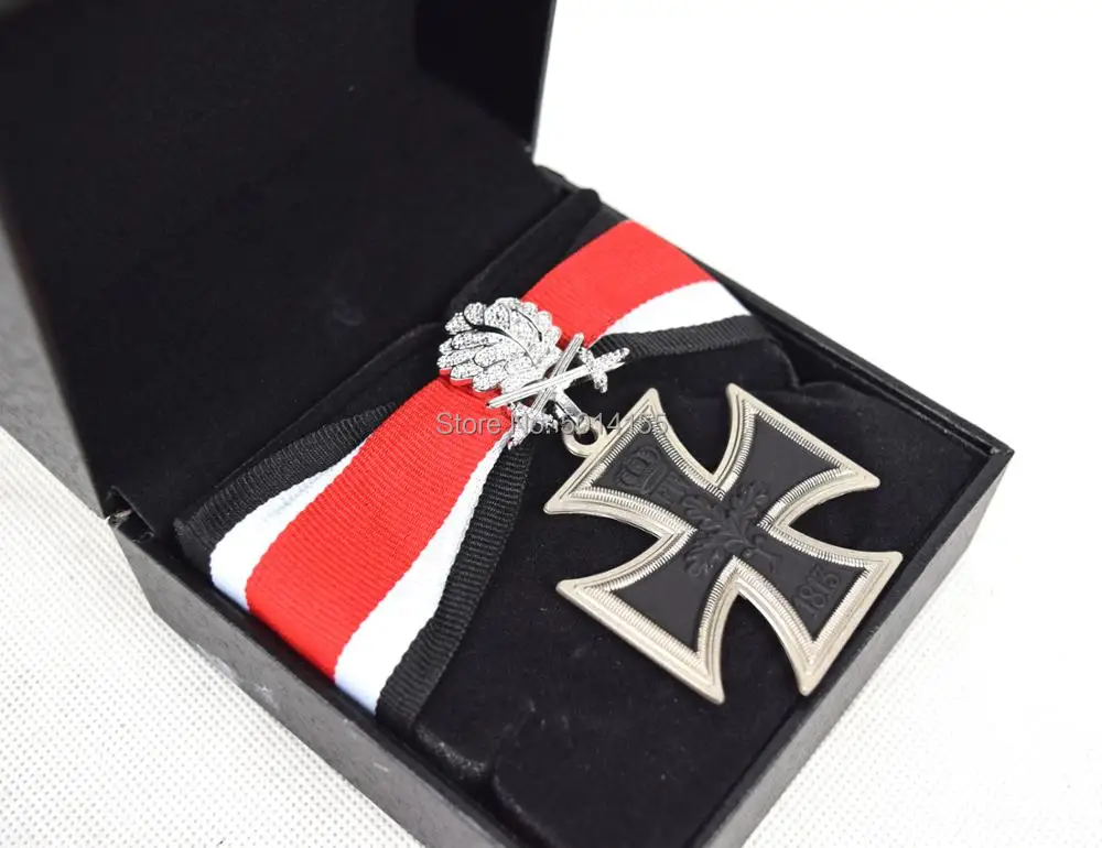 Cosplay German Iron Cross W Diamonds OAK Leaf Gold Badge Medal Silver W Box