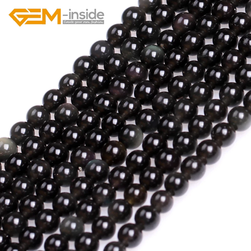 4mm-18mm Wholesale ! Natural Rainbow Black Obsidian Round Shape Loose Beads For Jewelry Making 15\