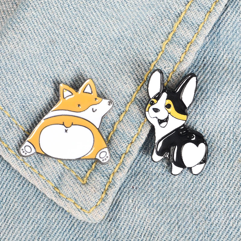 Heart Butt Animal Pins Cute Cartoon Dog cat Brooches Corgi lover enamel Pins Lovely Lapel Pins Badges Gift for dog mom Jewelry