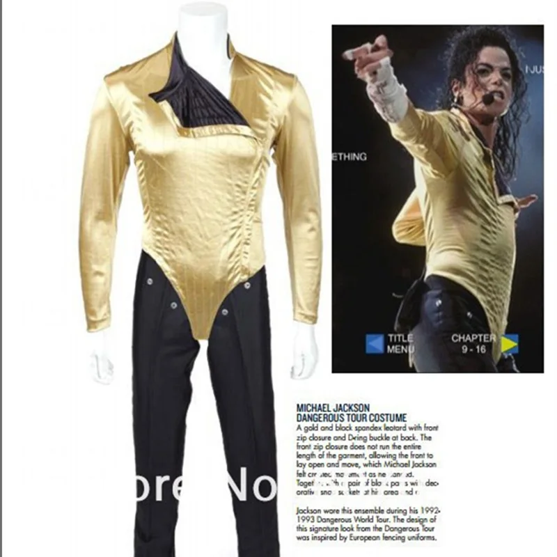 Classic MJ Michael Jaskson BAD Dangerous JAM Golden tour Leotard Bodysuit Jacket Spandex Imitation Performance