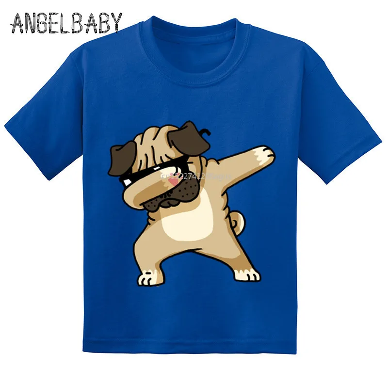 Dabbing Pug Print Kids Funny T-shirt Baby Girls Summer Cotton Comfortable Short Sleeve Top Boys Cute Cartoon Clothes,GKT237