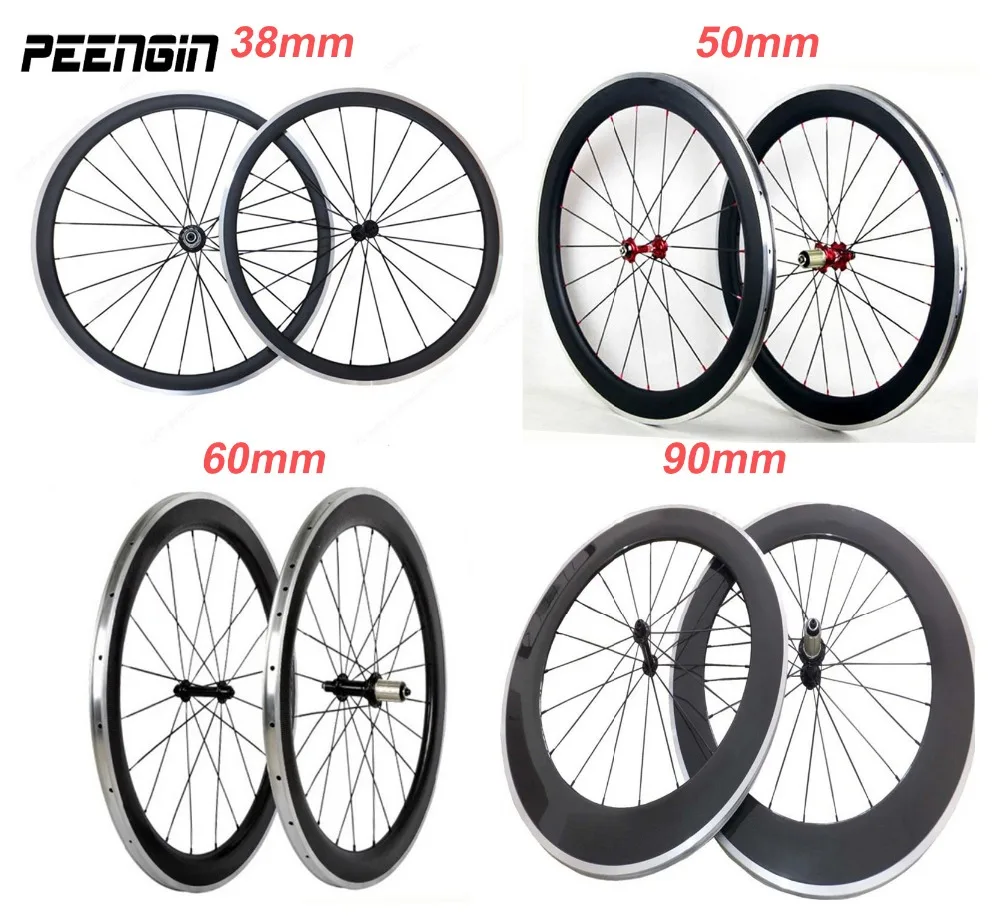 

Hot 700C Oem UD Carbon Alloy Wheels Diy Clincher 38 50 60 90mm With Aluminum Brake Suface Novatec/Powerway Hub Ride Alu Wheelset