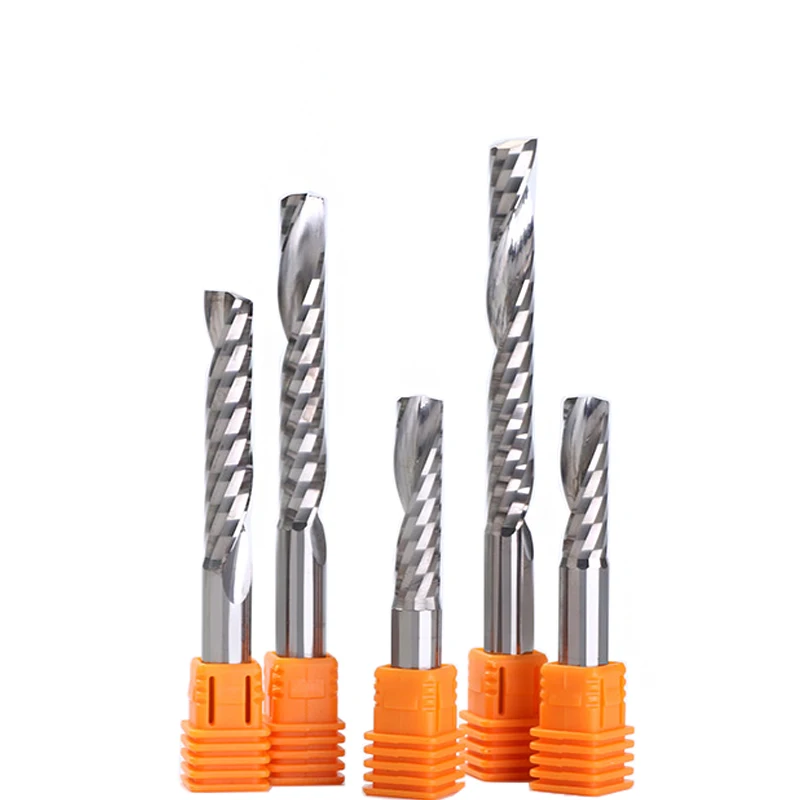 5pcs Carbide CNC Router Bits one Flute Spiral End Mills Single Flute Milling Cutter Tool Acrylic ABS PVC Cutter 6mm x12mm 52mm