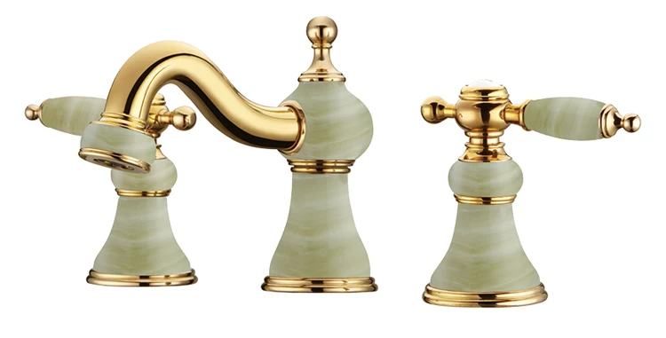 

FREE SHIP Bathroom widespread Lavatory Sink faucet mixer tap Gold clour Ceramic stone faucet