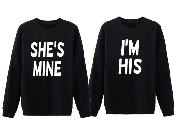 Sugarbaby She\'s Mine I\'m His Tumblr Sweatshirt Long Sleeve Fashion Jumper Matching Clothing Crew Neck Casual Tops High quality