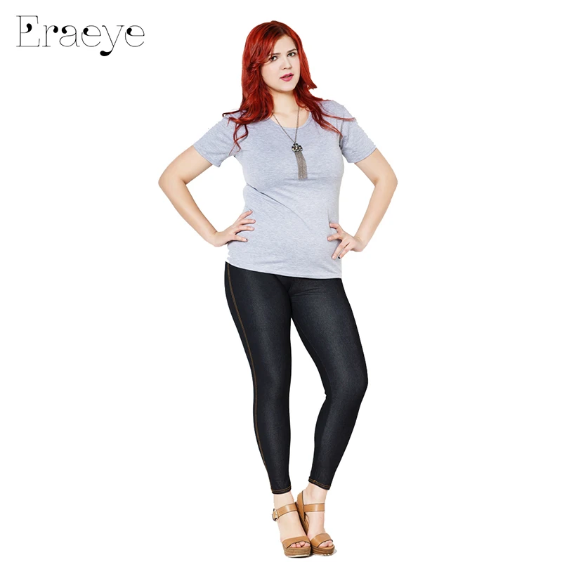 ERAEYE Nữ Giả Jeans Thứ 9 Quần Size Lớn 5xl Thun Cao Cấp Skinny Đen Mỏng Màu Xanh Denim Hông Sexy Bút Chì Trung eo Quần Legging