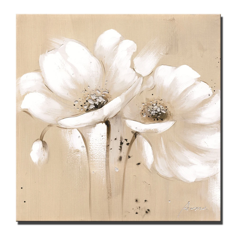 

Large Abstract Flowers Canvas Paintings White Color Modern Poppies Flowers Posters And Prints Wall Pictures For Living Room