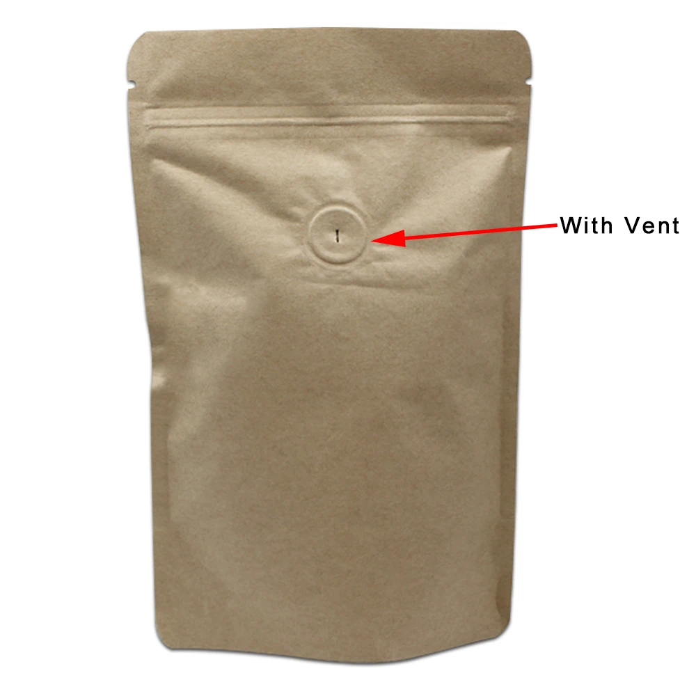 30Pcs/Lot Zip Lock Stand Up Kraft Paper Pure Aluminum Foil Package Bag Coffee Beans Food Storage Bags With Air Evacuation Valve