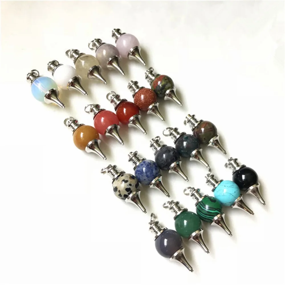 Wholesale 6pcs/lot High Quality Natural Amethystss Stone Ball 7 Chakra Pendulum Charms Pendants For Jewelry Making Free Shipping