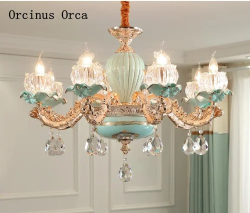 French luxury LED crystal chandelier living  dining room European creative personality high-grade ceramic crystal chandelier