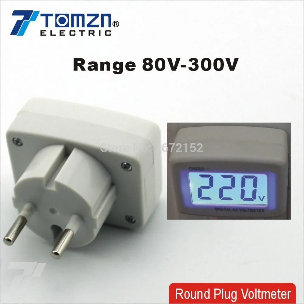 LCD AC Digital Voltage meter Voltmeter 80-300V Switch EURO 2 Round Plug Volt Power Monitor AC Panle Meter blue backlight