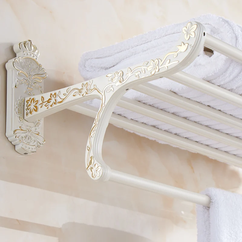 2 Type 60cm Simple towel rack shelf with hooks wall mounted, Zinc Alloy dual tier towel rack, Gold plated wall bathroom shelves