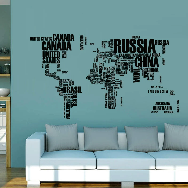 Black English Country Name World Map Wall Sticker For Office Classroom Study Room Livingroom Home Decoration Pvc Mural Art Decal