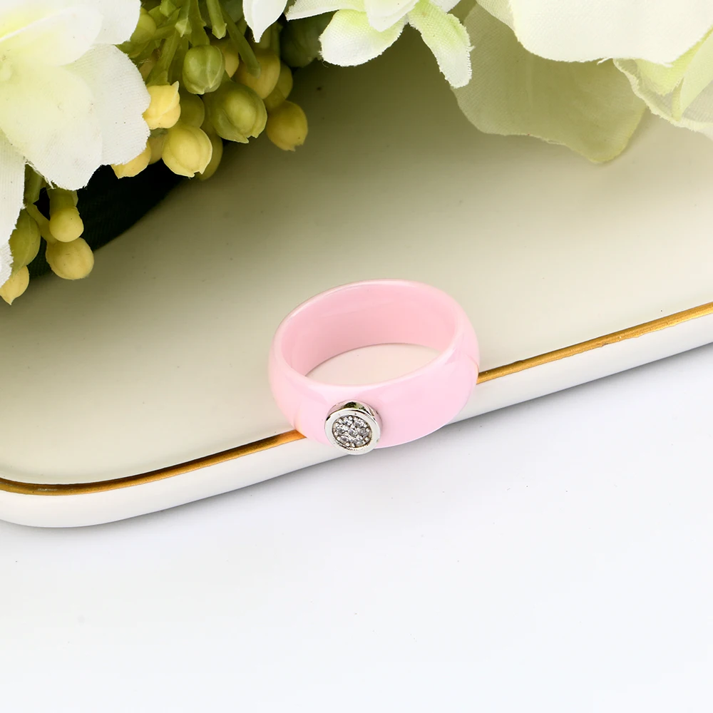 New Design Women Lady Rings Smooth Curved Surface lovely Cute Light Pink Color Ceramic Rings Jewelry Christmas Engagement Gift