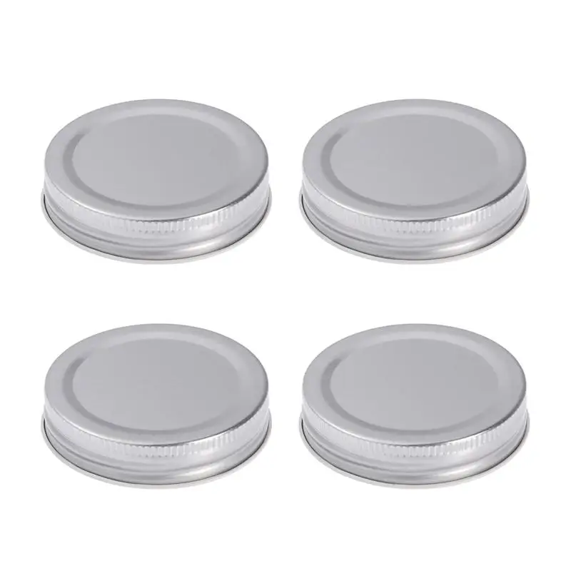 4pcs Sealing Metal Caps Leakproof Tin Lids Mason Jar Cover for Wide-Neck Jar Collection Bottle Glass Storage Bottle