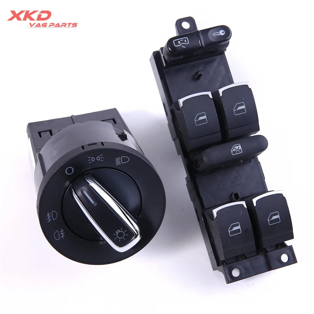 2Pcs Chrome Headlight Master Window Switch For V-W Golf Jet-ta MK4 Bora Passat Be-ttle