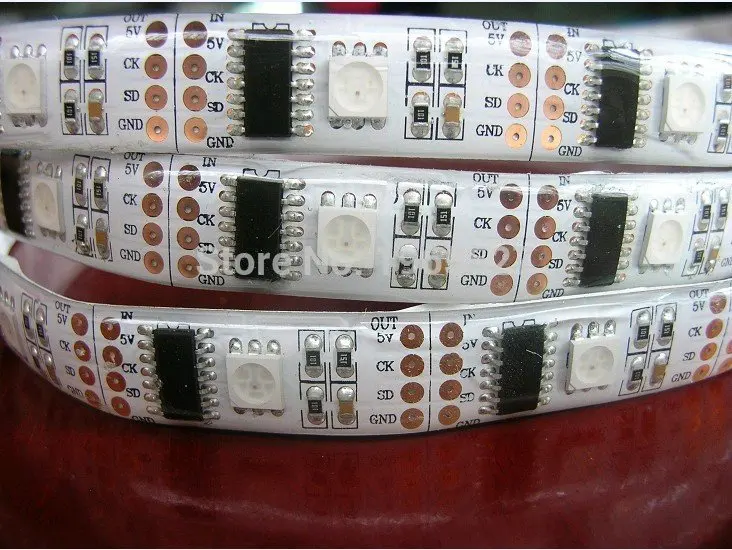 WS2801 digital led strip light, 32leds/m 32pixels/m, 5M/roll, DC5V input, Waterproof IP65, White PCB
