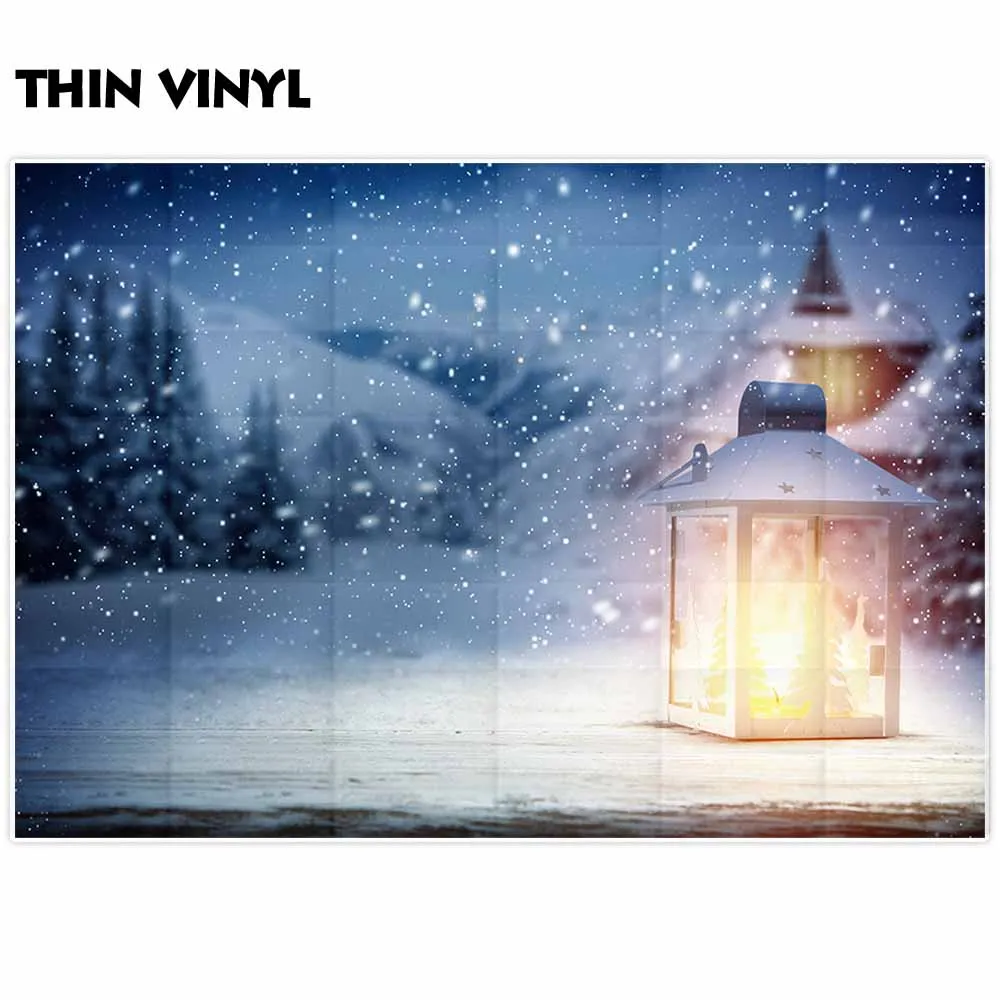 Allenjoy-사진 배경 스튜디오 hazy 하늘 눈 덮인 겨울 밤 램프, 삼나무 눈 산 크리스마스 배경 photobooth