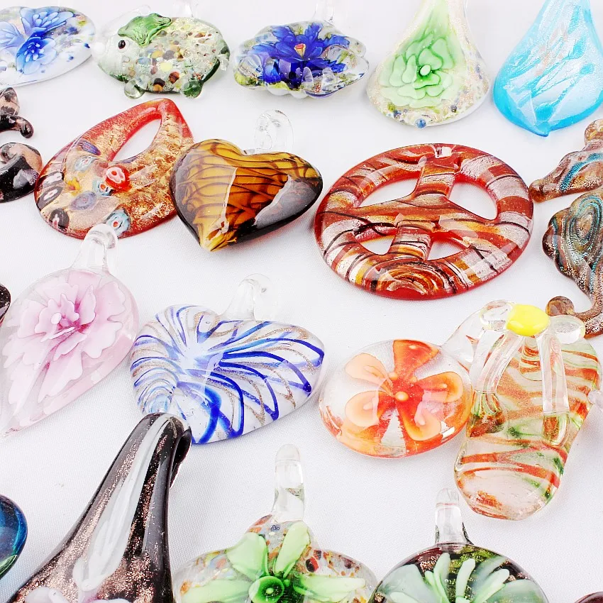 Wholesale Lots 500pcs Handmade Murano Lampwork Glass Mix Color Pendant Fit Necklace Hot Xmas gift Express shipping