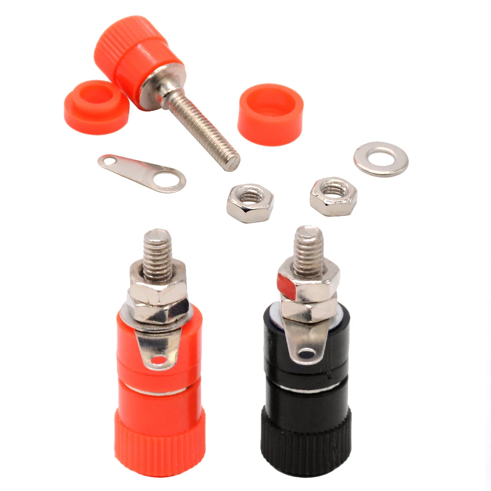 10pcs/lot 4mm Banana Socket Nickel Plated Binding Post Nut Banana Plug Jack Connector Red + Black