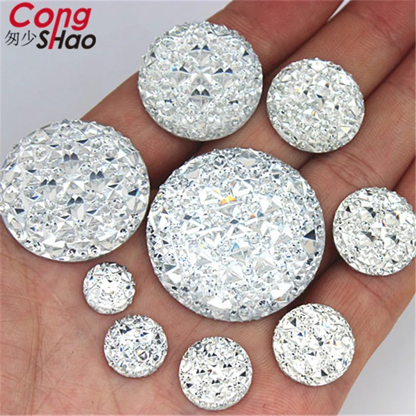 Cong Shao 10/12/14/16/18/20/25/30mm Round stones and crystals flat back Resin Rhinestone applique DIY Wedding Dress Beads WC582