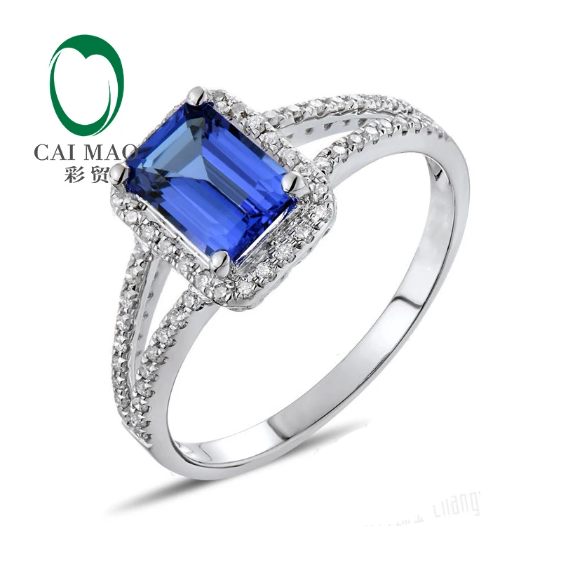 

5x7mm Emerald Violet Blue Tanzanite 0.25ct Diamonds 14kt White Gold Engagement Wedding Ring