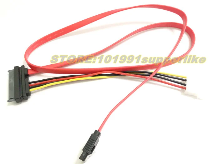 2PCS  New Product   80cm  SATA 22Pin 7+15Pin Female to SATA Female Extension Cable with Molex IDE 4Pin Power Cable