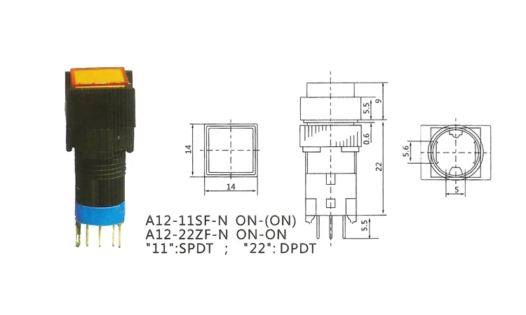 NS258 A12-22ZF 3A 250V 4 PIN red flat push button switch