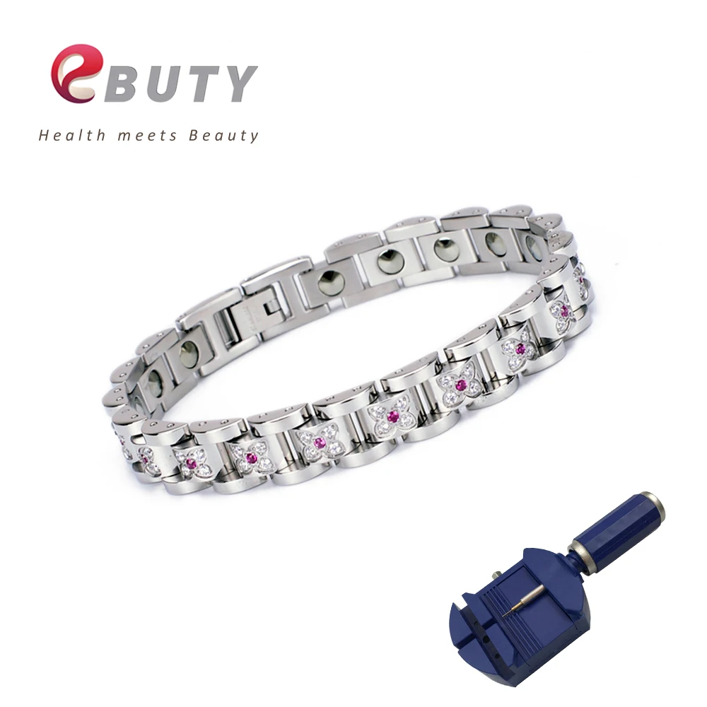 EBUTY Bracelets 99.9999% Pure Germanium Energy Bracelets Women Stainless Steel Fashion with Crystal Best Gift For Wedding