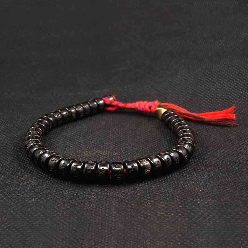POHIER Tibetan Buddha Hand braided Cotton thread Lucky Knots Bracelet For Man Women Natural Coconut Shell Bead Carved Bangle