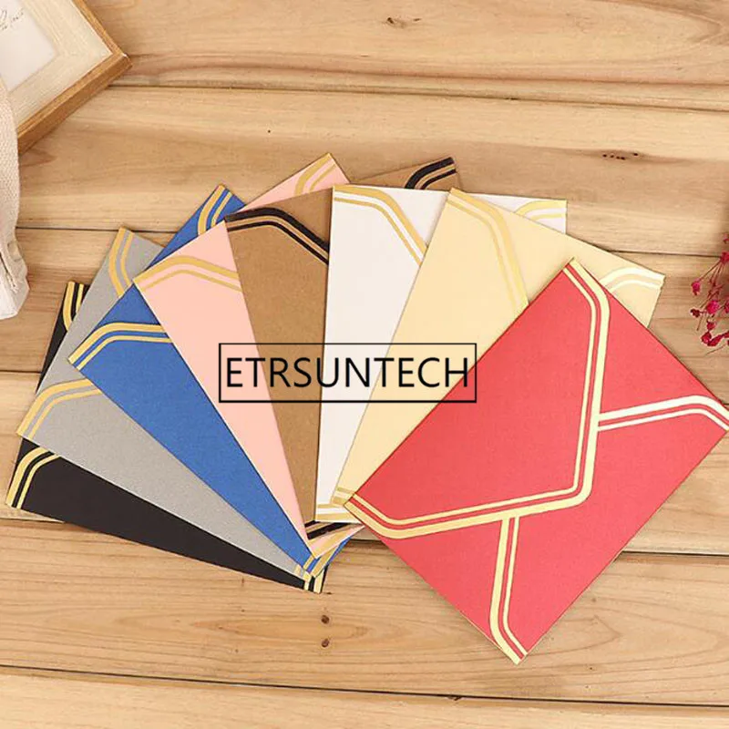 

200pcs Exquisite Bronzing Western Envelopes Greeting Card Gift Packaging Vintage Envelopes for Wedding Invitation