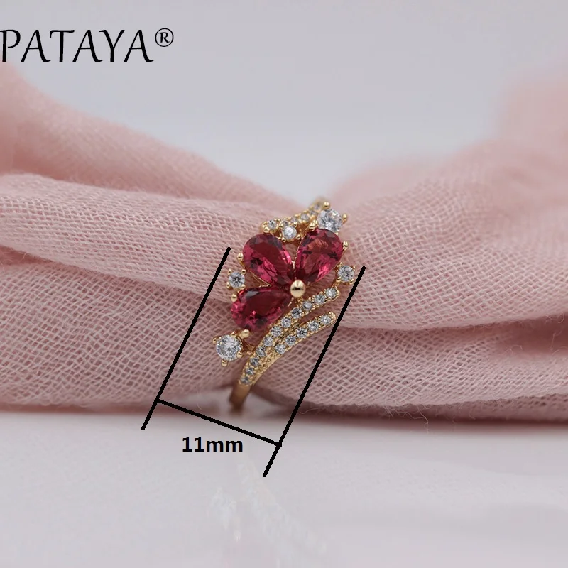 PATAYA New Arrivals 585 Rose Gold Color Micro-wax Inlay Green Water Drop Natural Zircon Rings Women Wedding Party Trendy Jewelry