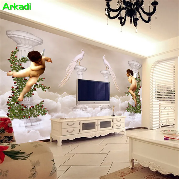 Custom Photo Wallpaper European style Angel Embossed Background Fresco Bar Bedroom Parlor Wallpaper Retro Personality TV  Wall