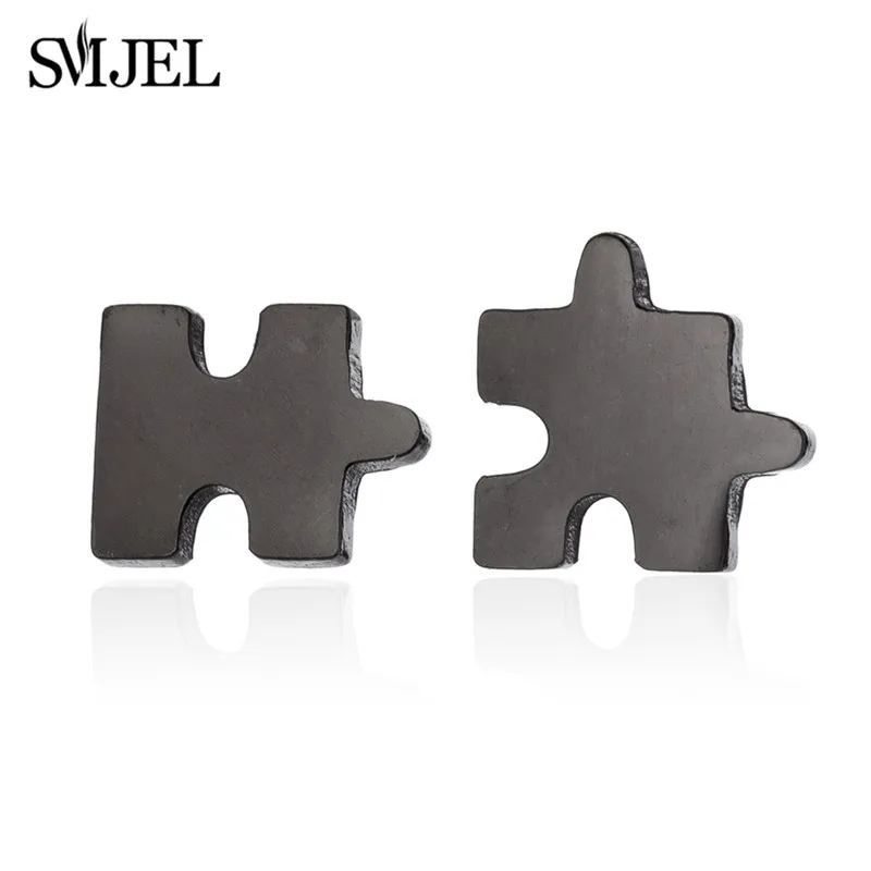 Picture 5: SMJEL Metal Puzzle Stud Earrings Black Personality Unique Geometric Earring for Women Girls Christmas Gifts Hot Sale Jewelry