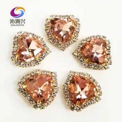 Heart Shape Water Red Color Crystal Glass Rhinestones, Gold Bottom Sew on Buckle, Used for Needlework, DIY/Sewing Accessories