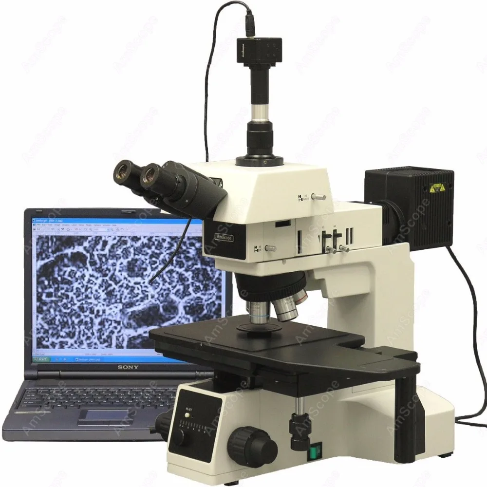 Microscopio metallurgico-AmScope Forniture 50X-500X Microscopio Metallurgico Polarizzazione Campo Scuro con 3MP Fotocamera Digitale