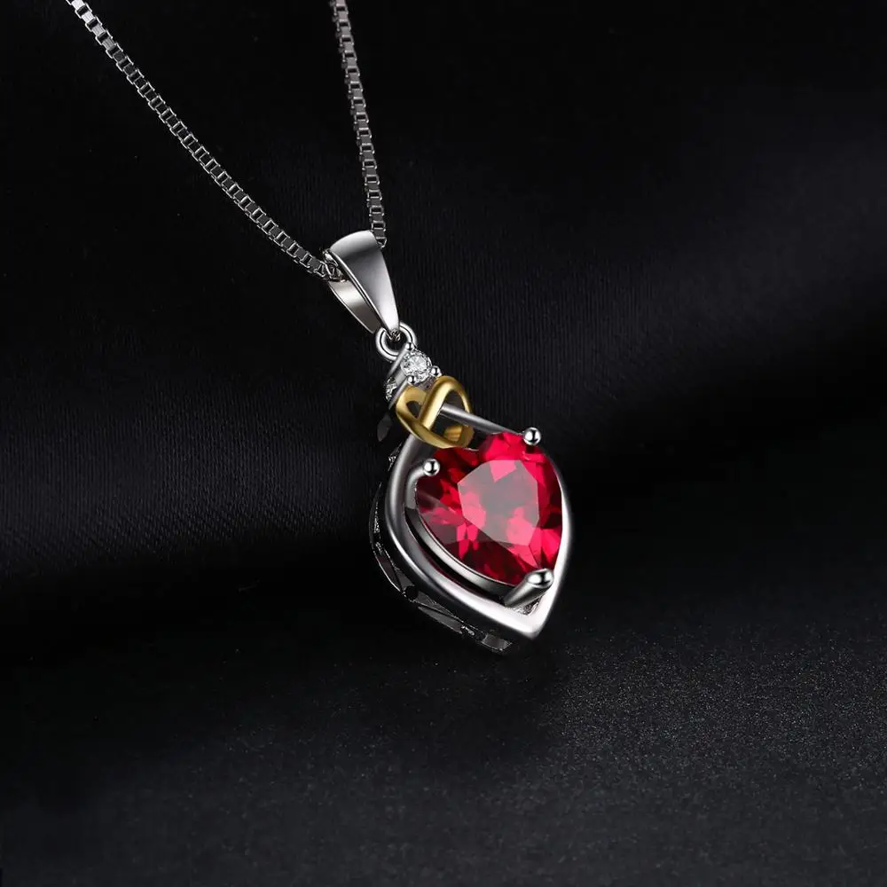 JewelryPalace Heart Knot Created Red Ruby 925 Sterling Silver Pendant Necklace for Women Gold Gemstone Choker Without Chain