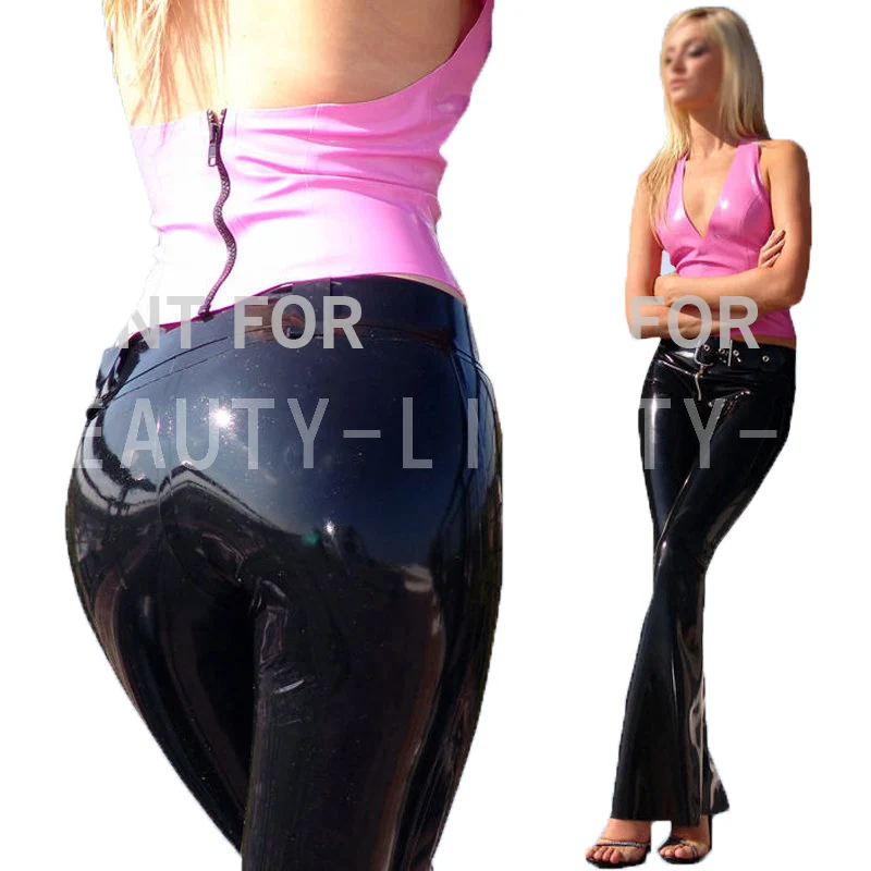 Latex Costume Trousers Pants For Women Fetish Exotic Capris Sexy with waist band plug big