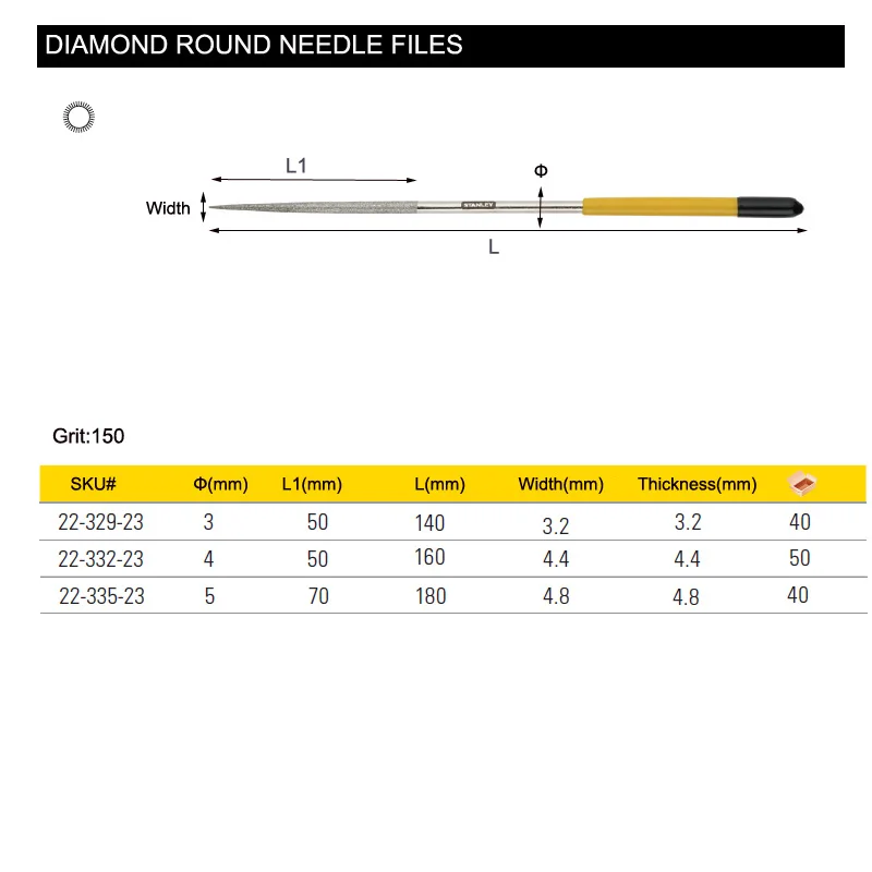 Stanley 1 pz diamante rotondo file ago raspa file di lucidatura strumenti di finitura 150 grit di ceramica dei monili del metallo di vetro di legno