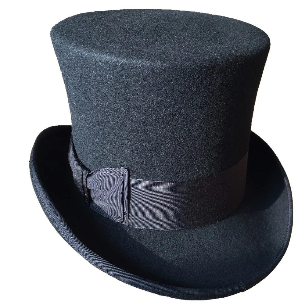 Black  Top Hat Wool Gentleman Steampunk Groom Wedding High Top Hat  Cylinder Chimney Pot Hat Topper