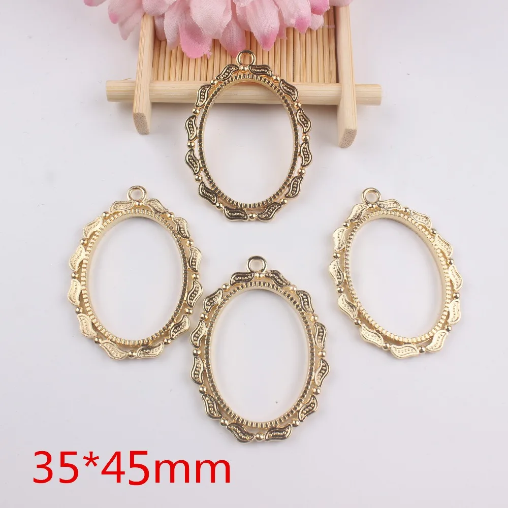 5pcs/lot oval shaped with leaf around  DIY metal frame hollow shape glue blank