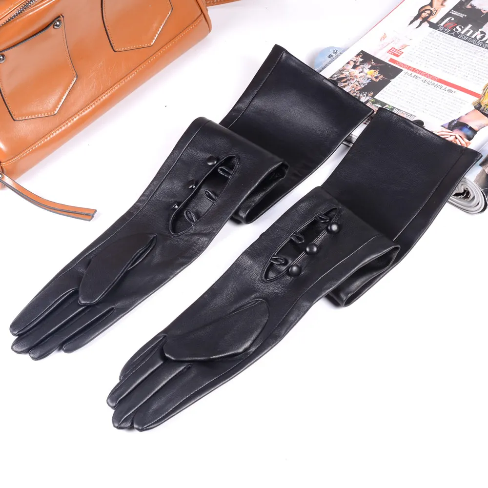 40 50 60 70 80cm Women\'s Ladies Real leather Unlined Double-Sides Leather Three Buttons Wrist  Party Evening Opera/gloves