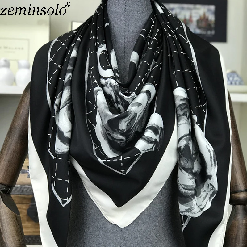 100% Silk Scarf Hijab Foulard Head Scarves Hair Bandana Large Square 130*130cm Silk Twill Scarfs Shawl Wraps Stoles Hand Roll